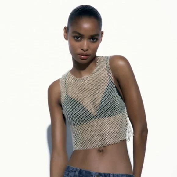 zara rhinestone mesh
